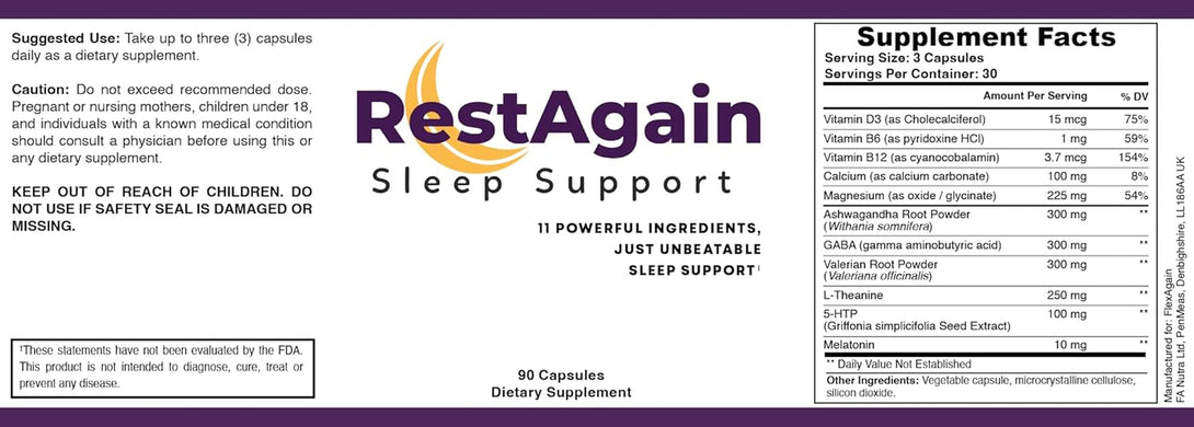 Sleep Support - 90 Capsules, Melatonin, GABA, Magnesium, L Theanine, Ashwagandha and More