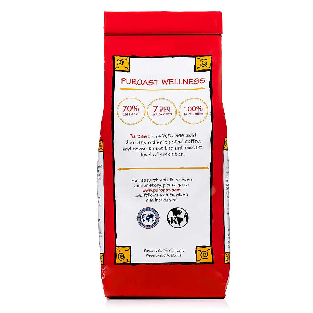 Puroast Low Acid Coffee Ground | French Roast Ground | Dark Roast | High Antioxidants & High Ph |No Bitter Aftertaste | Reduced Heartburn & GERD | Suitable for Cold Brew - 2.2 LB