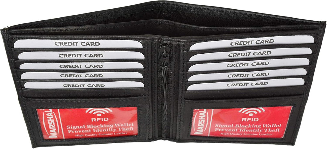 RFID Men'S Genuine Leather European Bifold Wallet Slim Hipster 2 Windows Bk