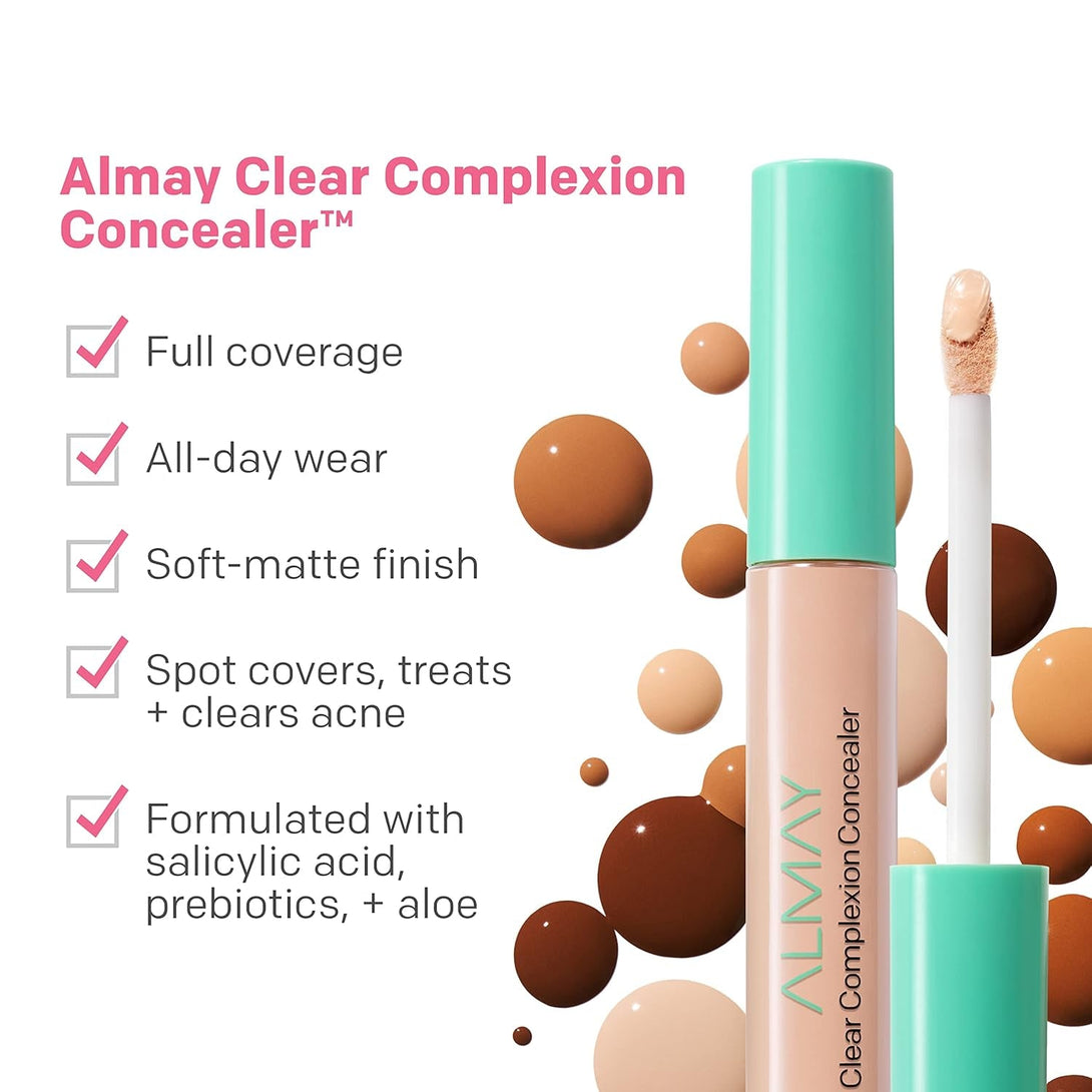 Almay Clear Complexion Acne & Blemish Spot Treatment Concealer Makeup with Salicylic Acid- Lightweight, Full Coverage, Hypoallergenic, Fragrance-Free, for Sensitive Skin, 100 Light, 0.3 Fl Oz.