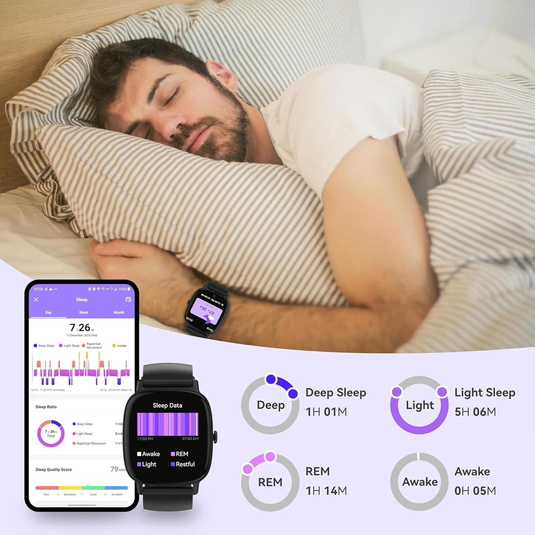 Smart Watches for Men Women (Answer/Make Calls), 1.85" HD Screen IP68 Waterproof, Fitness Tracker for Iphone Android Phones, Heart Rate Sleep Spo2(Blood Oxgen) Monitor 100+ Sports, 2 Straps