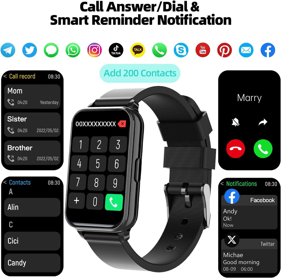 Fitness Tracker Smart Watch Make/Answer Calls for Women Men with Heart Rate Blood Oxygen Sleep Monitor Sports Modes Step Calorie Counter IP68 Waterproof for Android Phones and Iphone