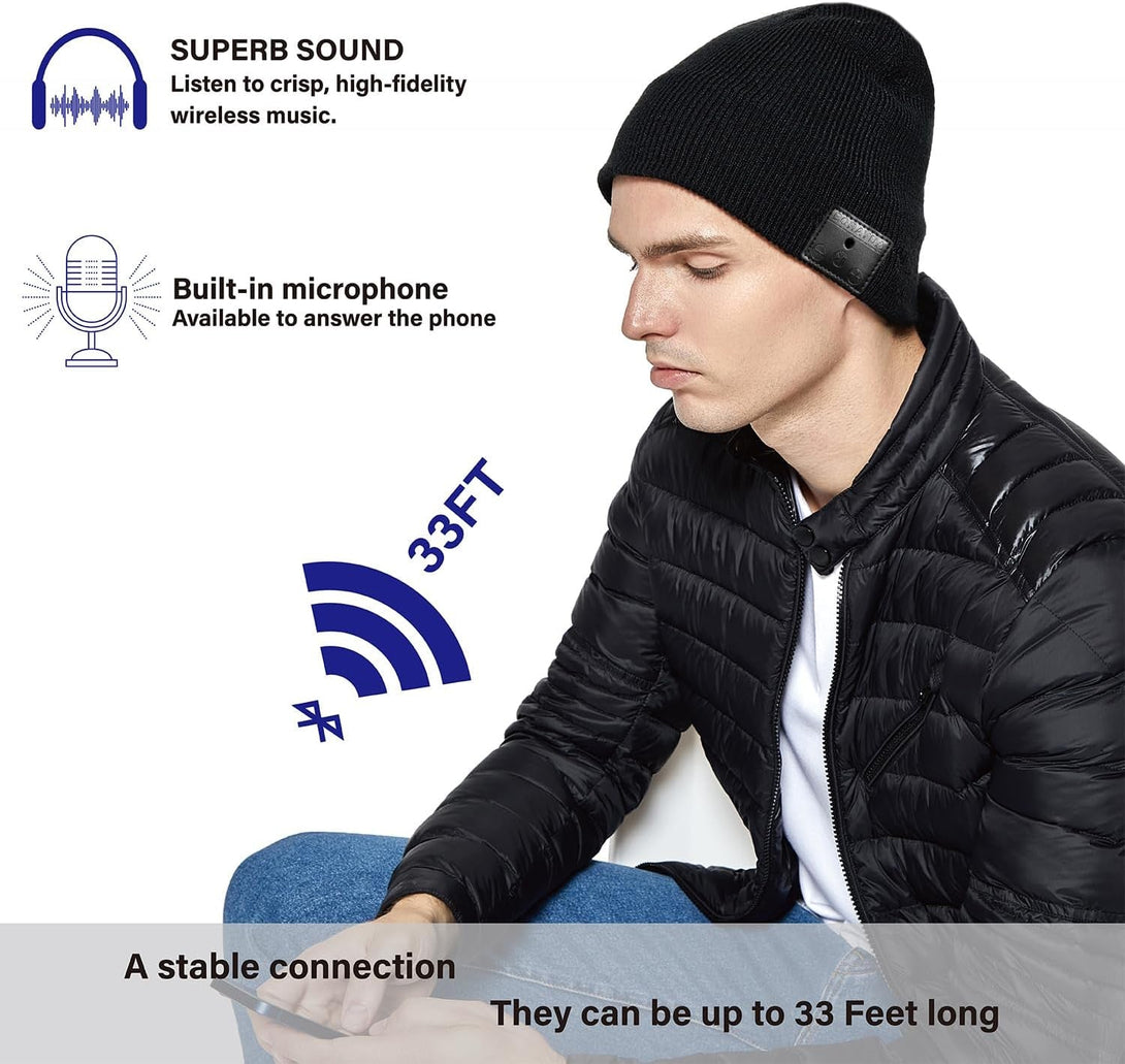 Bluetooth Beanie, HD Stereo, Built-In Mic, Men'S/Women'S Christmas Electronic Gifts