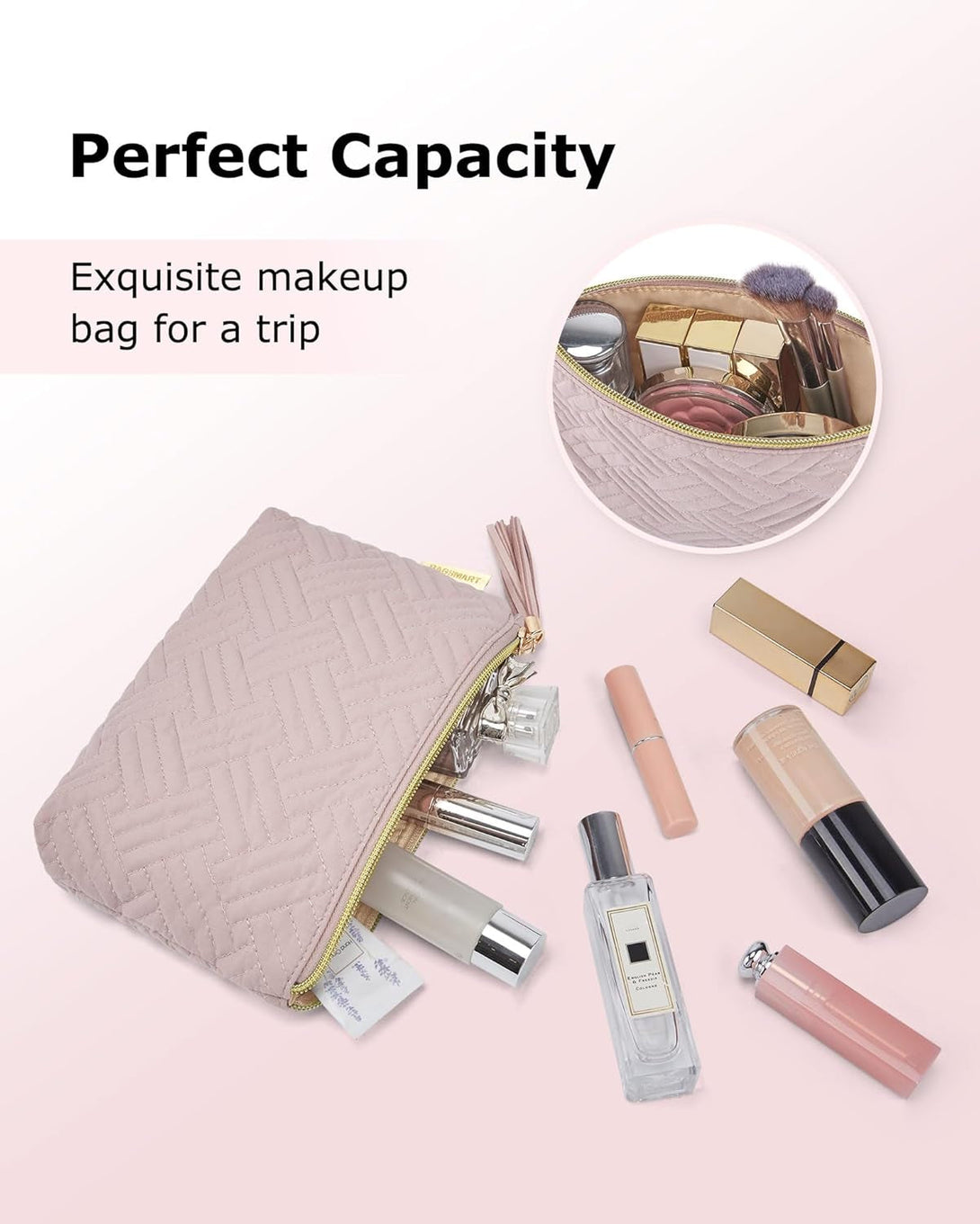 BAGSMART Small Cosmetic Bag, Elegant Roomy Makeup Bags,Lipstick Pouch,Zipper Pouch,Great Gifts for Women,Travel Waterproof Toiletry Bag Accessories Organizer Gifts (Pink-1 Pcs)