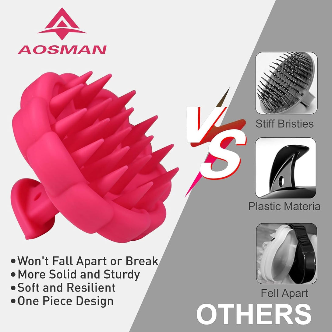 Silicone Body Scrubber Set, Bath Shower Body Brush and Shampoo Brush Scalp Massager Exfoliator with Intensive Bristles and Comfort Handle, Cleanse Skin & Hair,Easy to Clean and Long-Lasting.Red