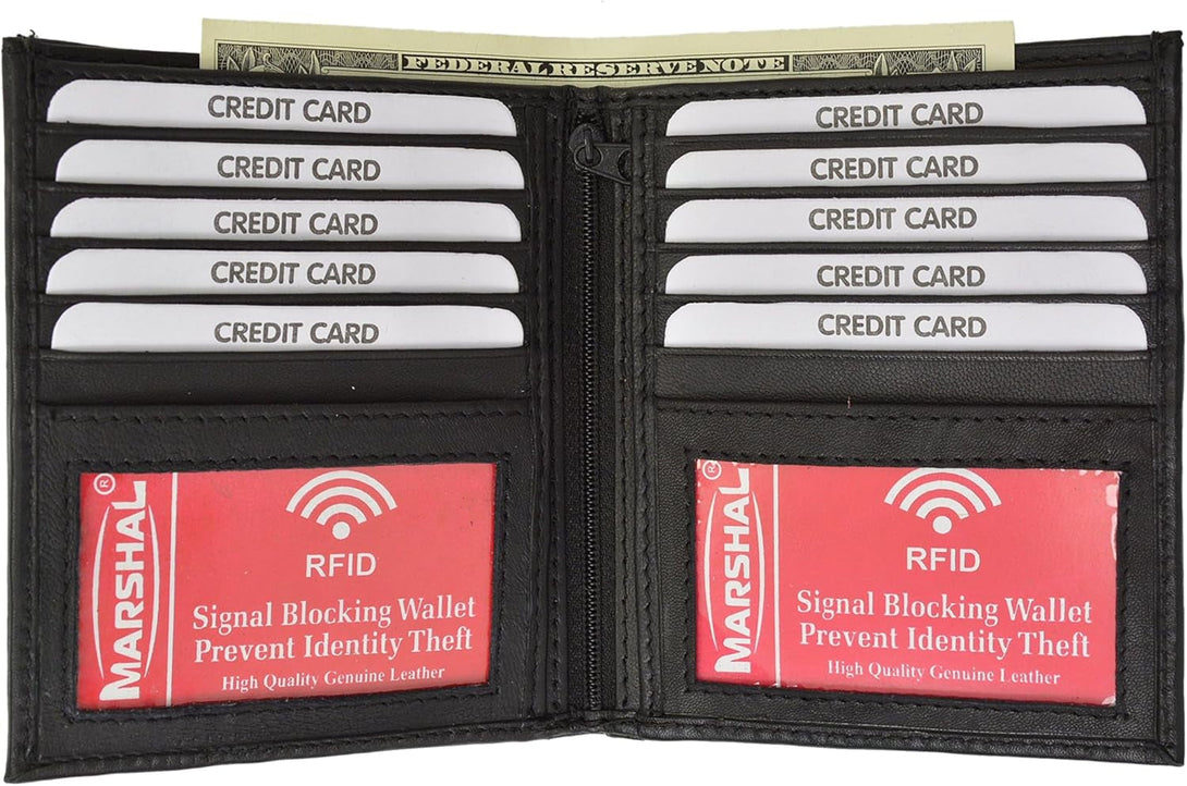 RFID Men'S Genuine Leather European Bifold Wallet Slim Hipster 2 Windows Bk