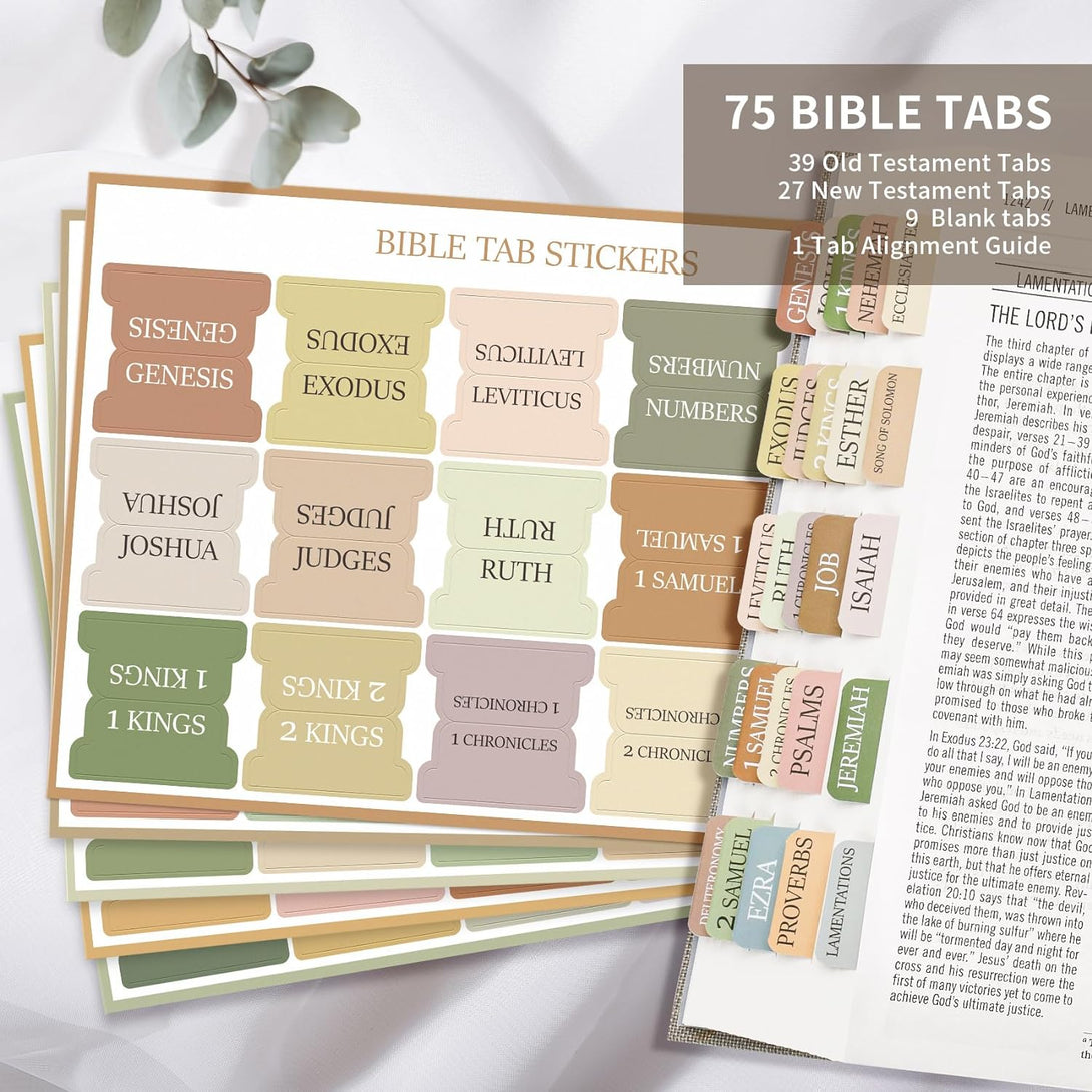 Bible Tabs for Women & Men, Laminated Bible Tabs for Study Bible, Large Print Neutral Bible Tabs for Easy Navigation, Boho Theme, Bible Index Tabs