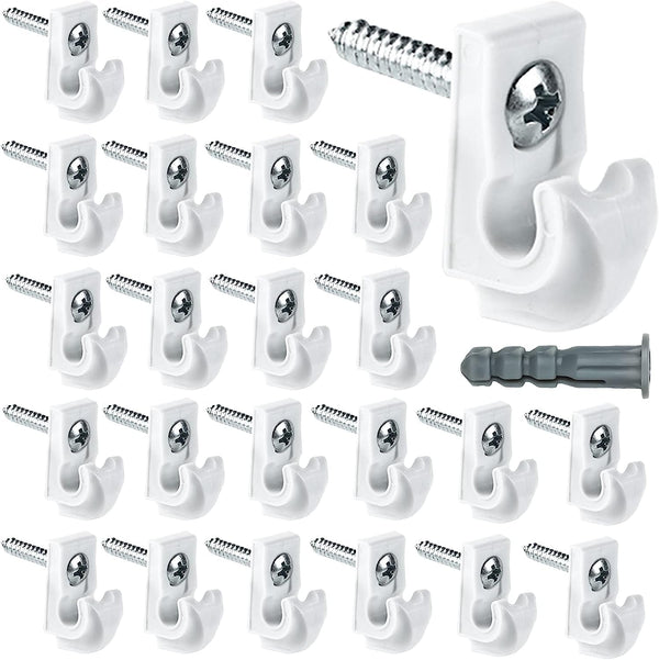 24 Pack White down Wall Clip Closet Shelves Clips Wire Shelf Loop Clips Plastic Heavy Duty Wire Shelf Brackets Included Clips Screws and Expansion Tubes for Wire Closet Shelving
