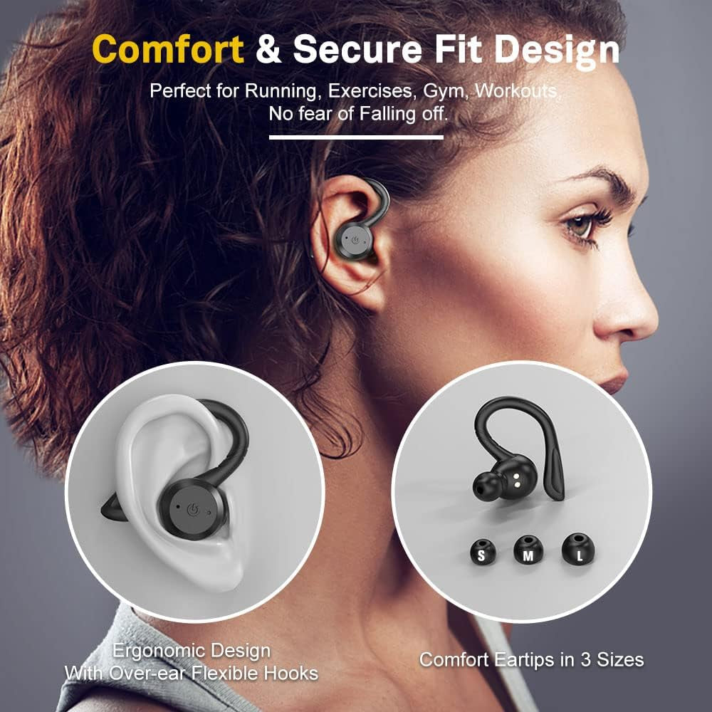 APEKX Bluetooth Headphones True Wireless Earbuds with Charging Case IPX7 Waterproof Stereo Sound Earphones Built-In Mic In-Ear Headsets for Sport Running Black