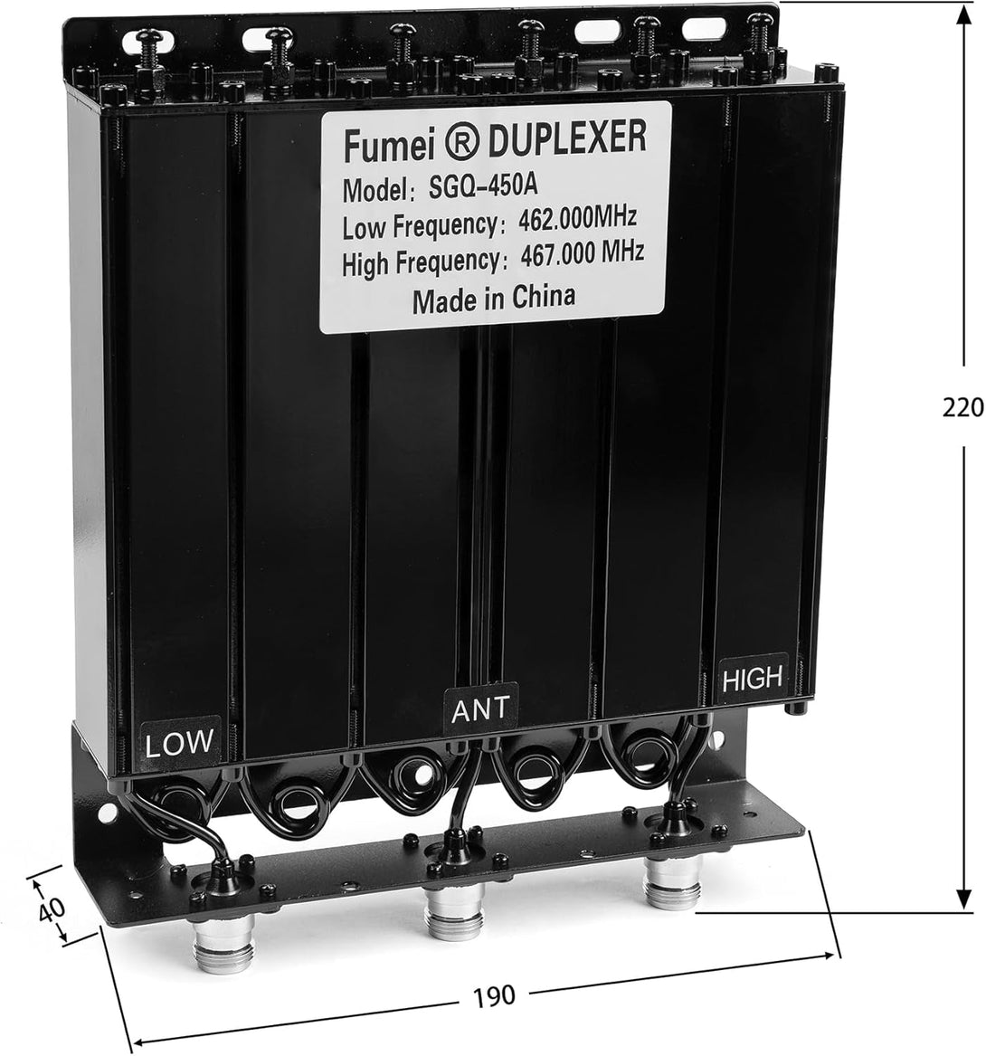 Fumei UHF 400-470Mhz 50W Duplexer for Radio Repeater with Preset Low Frequency 462Mhz & High Frequency 467Mhz & N Female Connectors