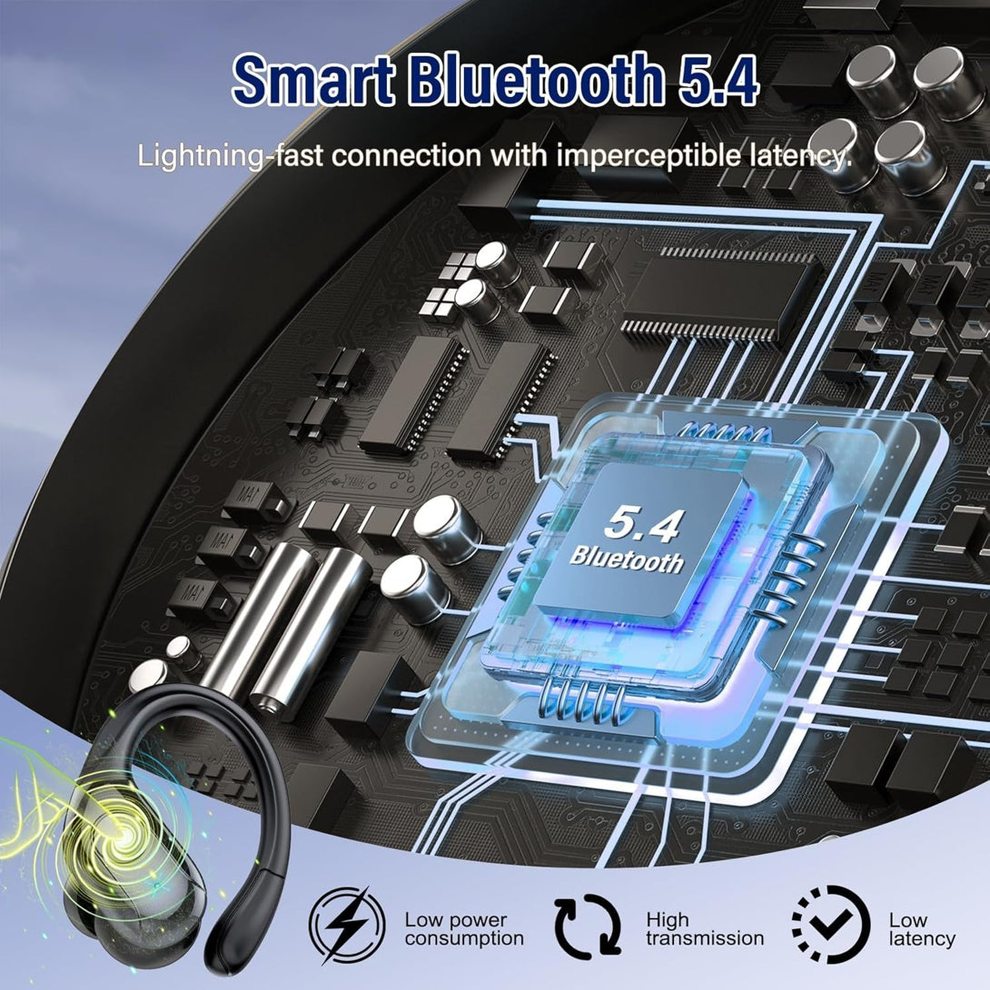 Wireless Earbuds Bluetooth 5.4 Headphones 75H Stereo Deep Bass Sports over Ear Buds with Earhooks, LED Display Bluetooth Earbuds with 4 ENC Mic, IP7 Waterproof Earphone for Running, Black