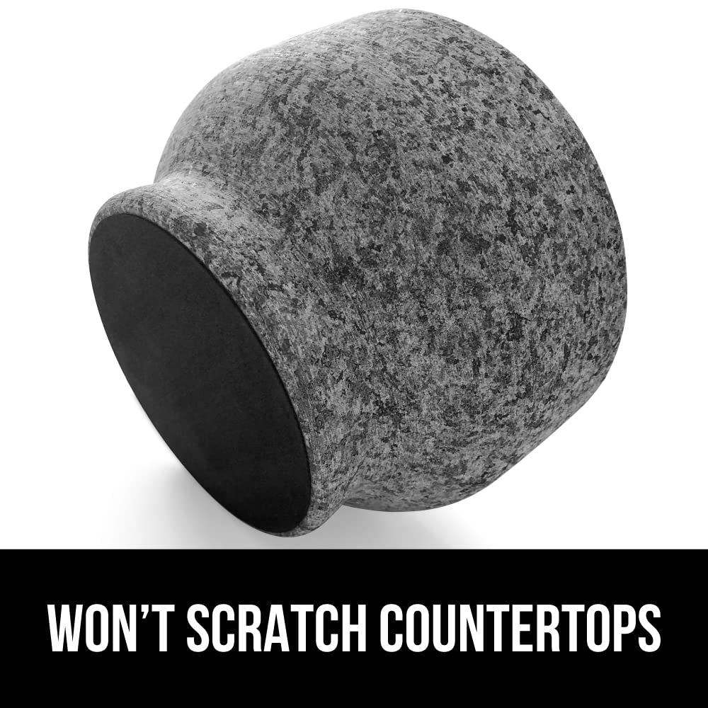 GORILLA GRIP Heavy Duty Mortar and Pestle Set with Slip Resistant Base, 2 Cup, 100% Granite Stone Molcajete Guacamole Bowl, Grind Seeds, Spices, Crush Garlic, Kitchen Muddler for Fresh Herbs, Gray