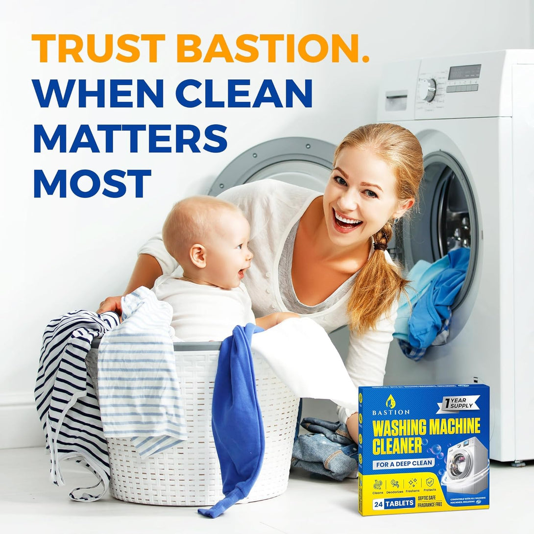 Washing Machine Cleaner Tablets 24 Pack Powerful Descaler -Deep Cleaning for HE Front Loader & Top Load Washer Septic Safe Eco-Friendly Deodorizer Clean Drum & Laundry Tub Seal- Year'S Supply