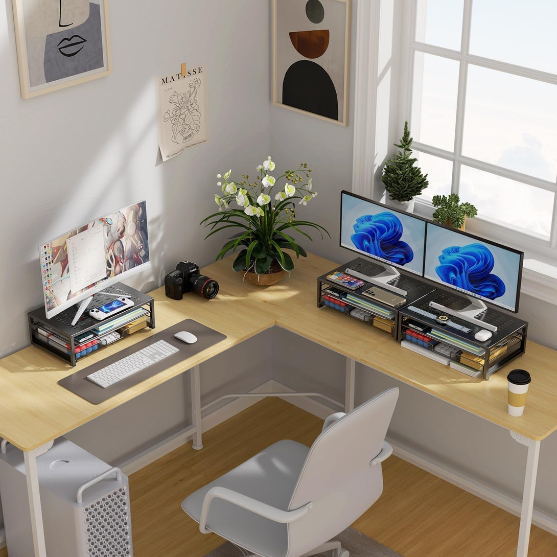 Gianotter Computer Monitor Stand Riser, Desk Organizers and Accessories with Drawer, Office Desk Accessories & Workspace Desktop Organizers Storage for Classroom Office Supplies (Black)