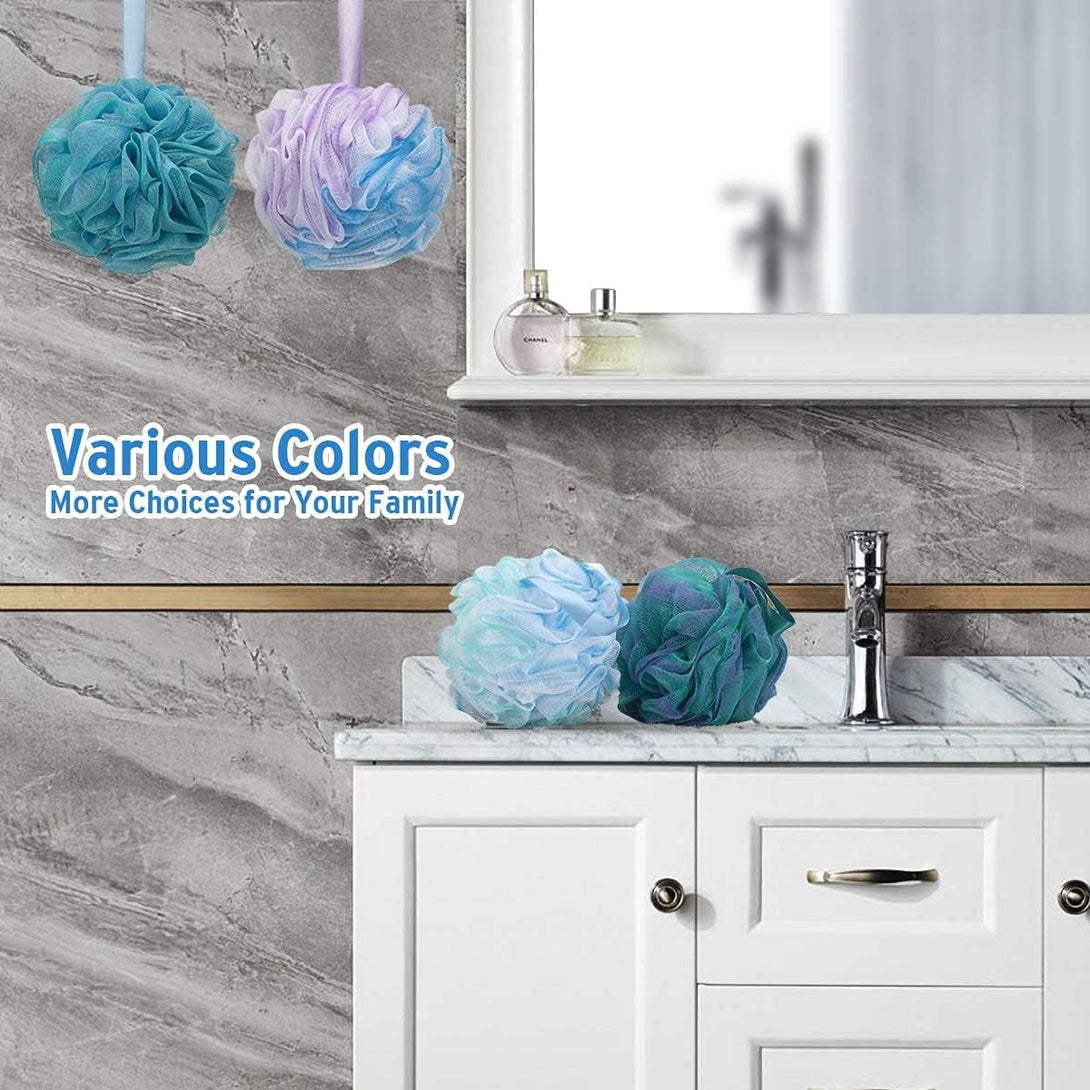 Bath Shower Loofah Sponge 60G Bath Mesh Pouf Shower Ball Body Scrubber Exfoliating Bath Sponge for Women and Men, Set of 4, Flower
