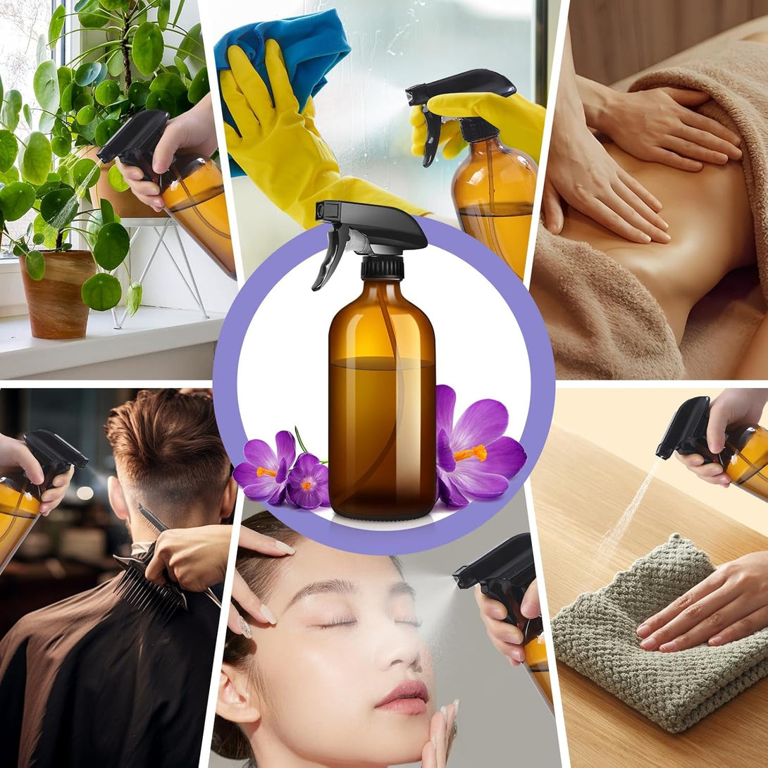 9 Pack Glass Spray Bottle 16Oz, Empty Amber Spray Bottle Refillable Container for Essential Oils,Cleaning Products,Aromatherapy Spray Device