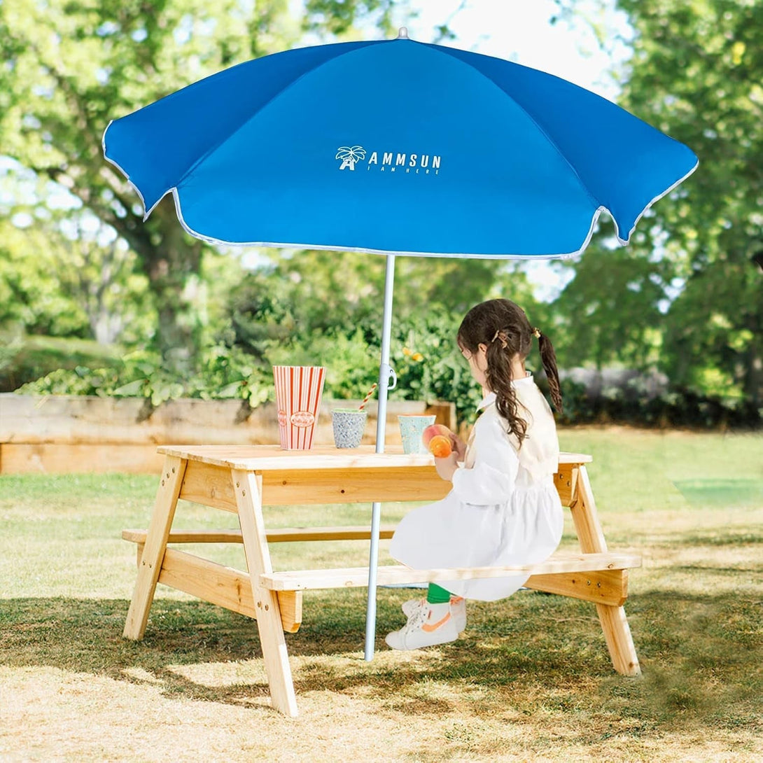 AMMSUN 5Ft Seaside Beach Umbrella for Sand and Water Table - Kids Durable Umbrellas for Children Beach Camping Garden Outdoor Play Shade