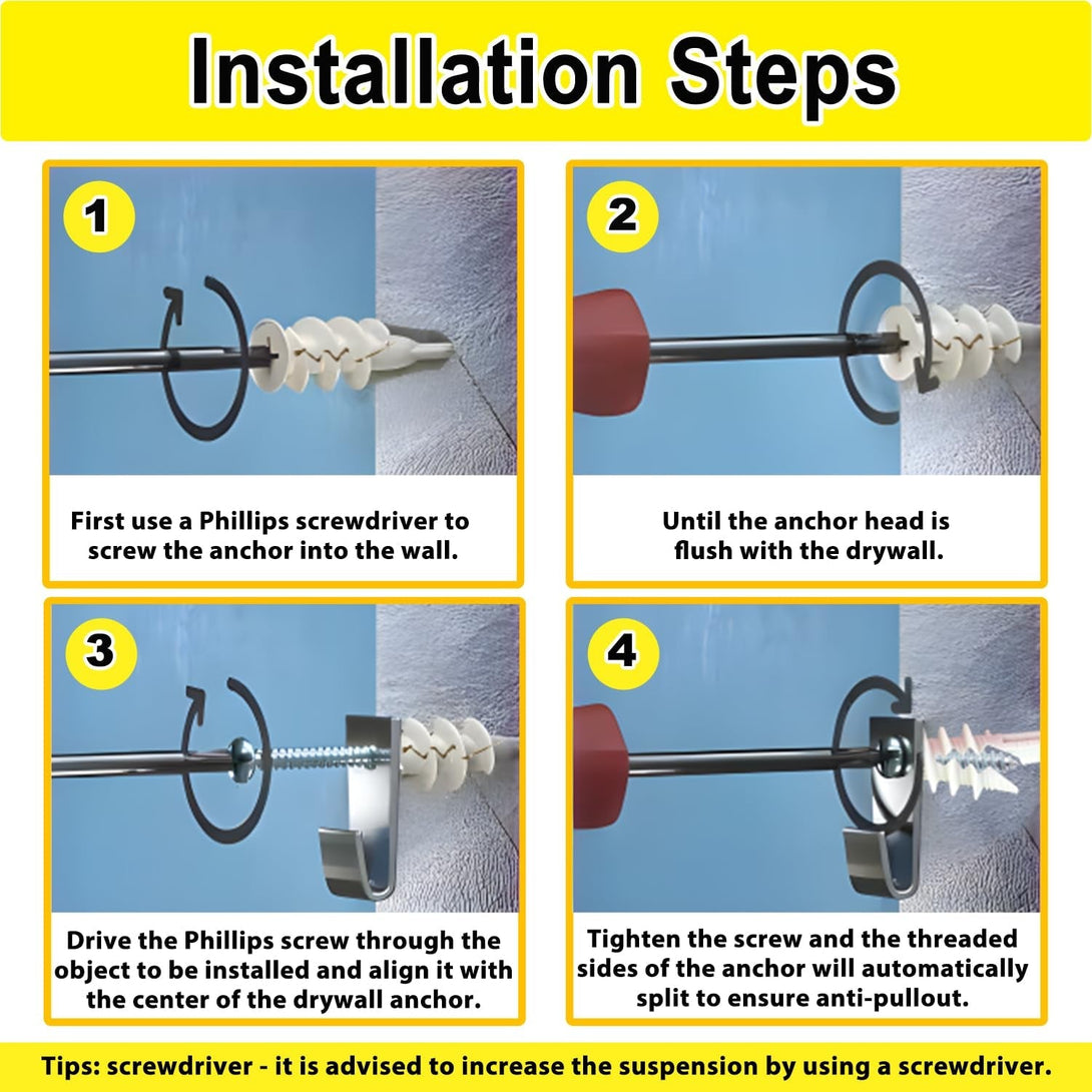 60 Pcs #8 Self Drilling Drywall Anchors,Dry Wall Anchors and Screws Kit, 30 Pcs Nylon Sheetrock Anchors and 30 Pcs #8 X 1-1/4'' Drywall Screw, No Pre Drilling Required-75 Lbs