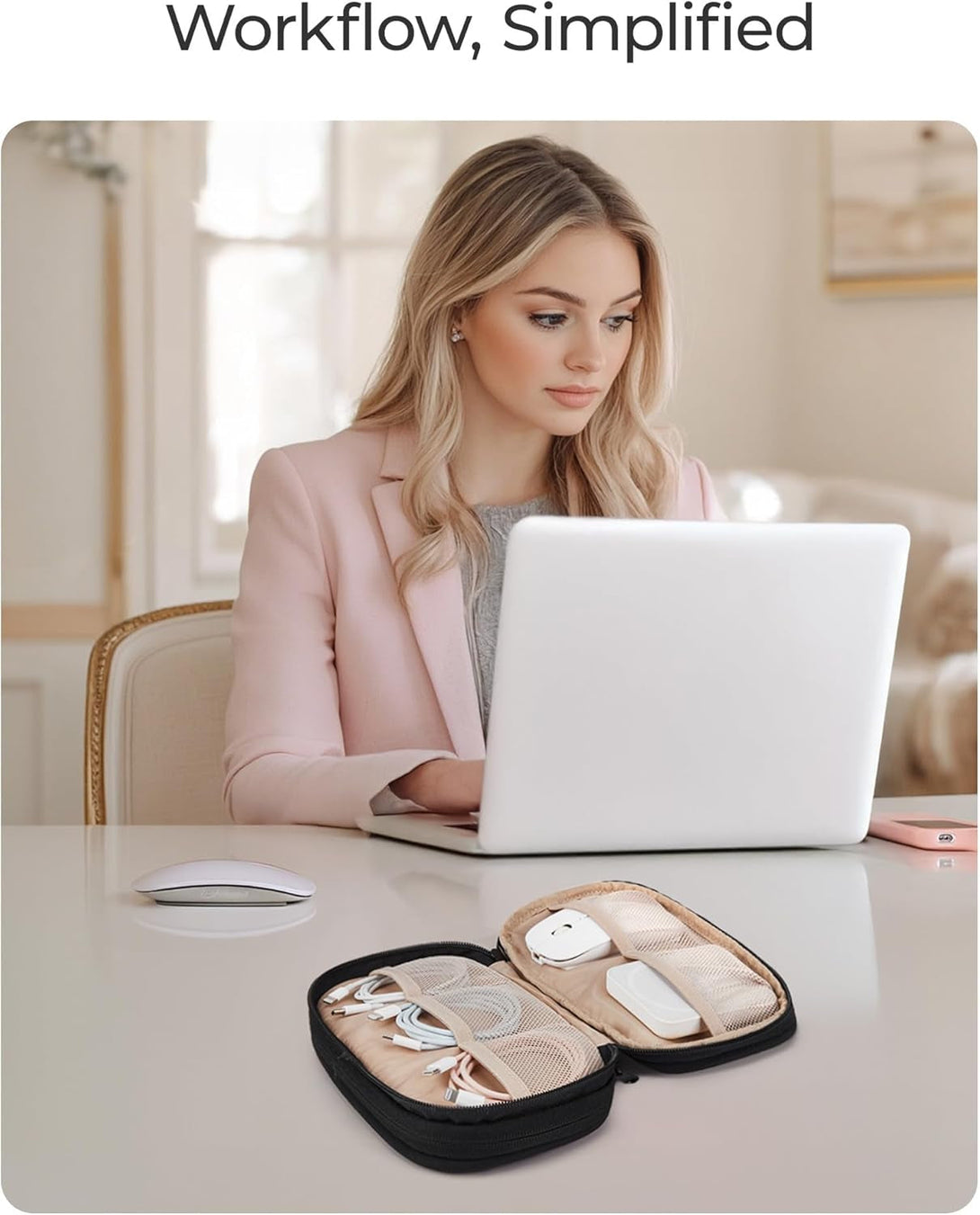 BAGSMART Electronics Organizer Travel Case, Cord Organizer for Women, Travel Cable Bag (Beige)