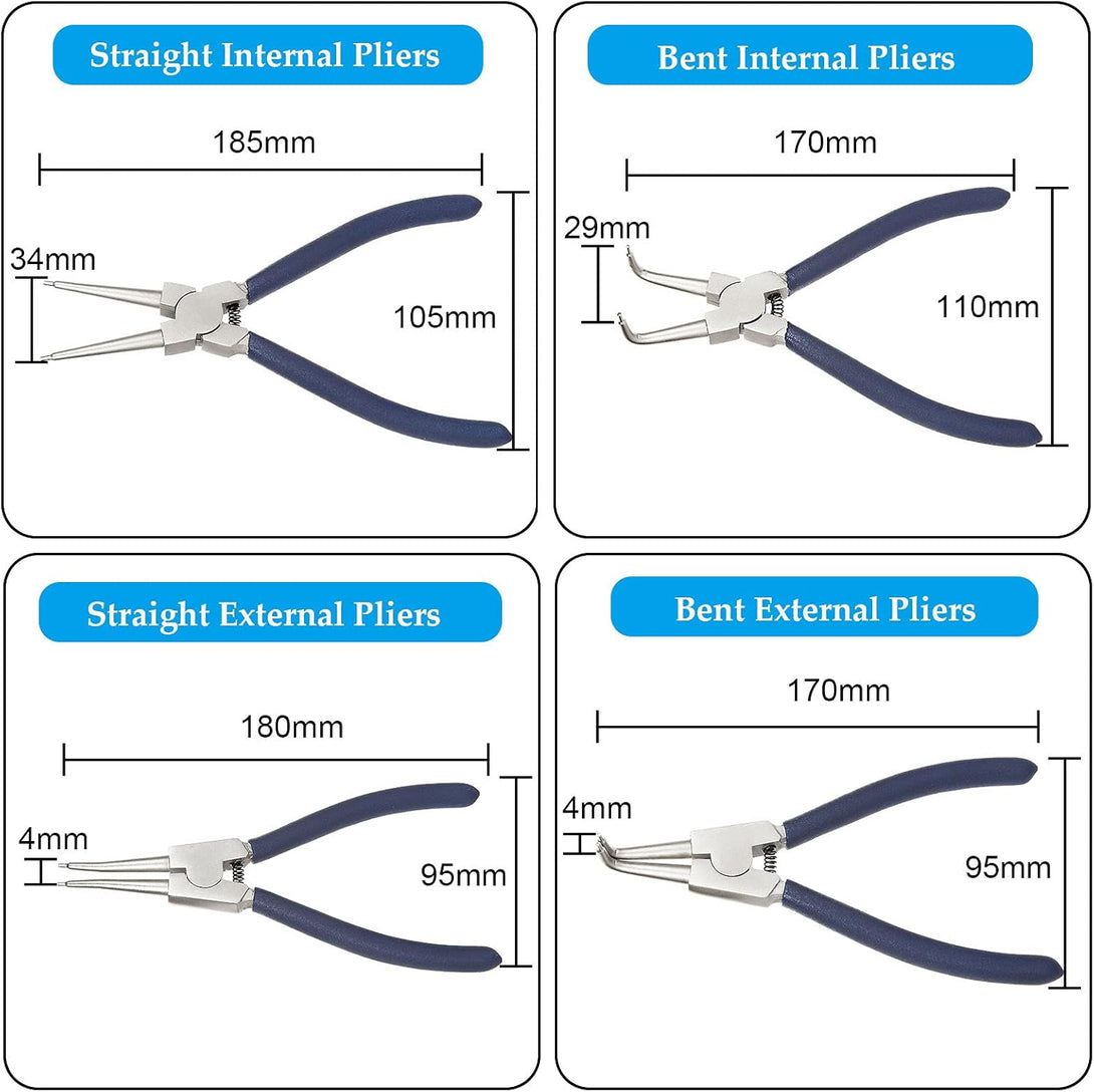 4 Pack 7 Inch Snap Ring Pliers Set Heavy Duty Internal/External Circlip Pliers Kit with Straight Bent Jaw Precision Spring Loaded Pliers for Ring Remover Retaining (Blue/Green) (9 Inch - Blue)