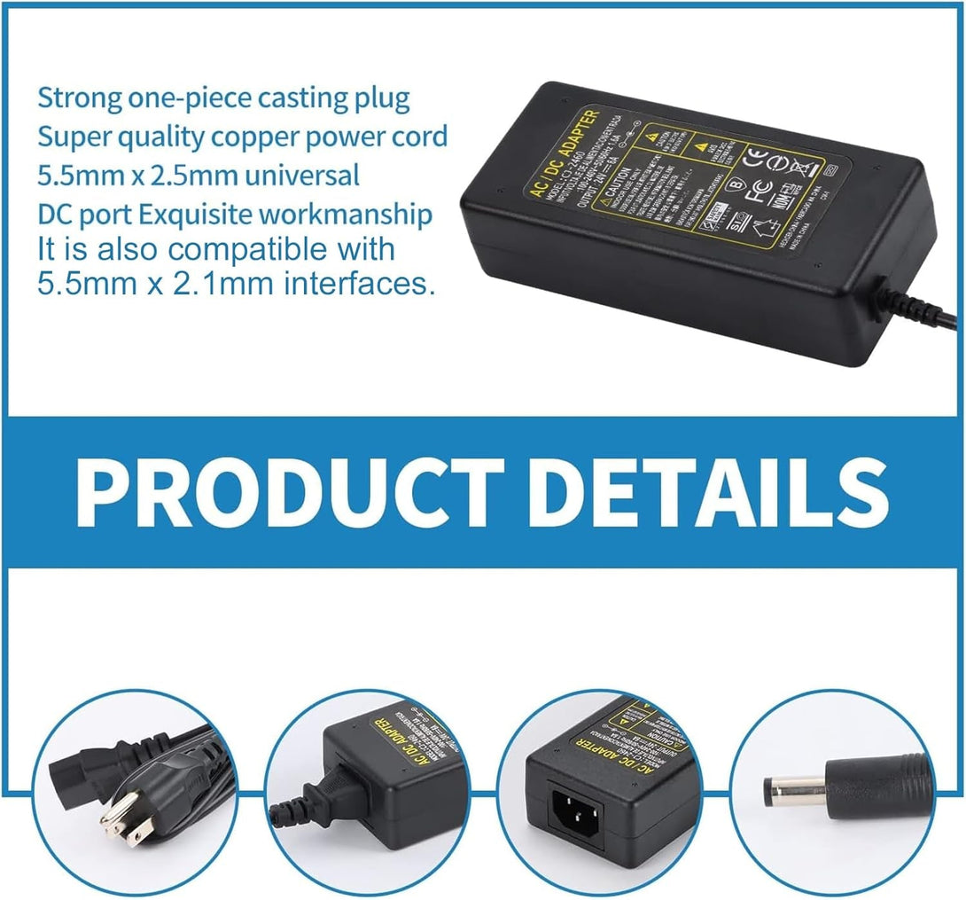 24V DC Power Supply 6A 144W,100-240V AC to DC Adapter with 5.5Mm X 2.5Mm&2.1Mm Output Plug, 24Volt 6Amp Power Supply 5Amp 4Amp 3Amp 2Amp 1Amp Adapter for 24V LED Strip Light, CCTV Cameras, Printer