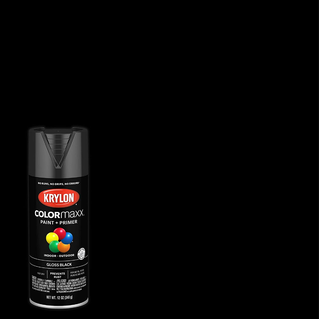 12 Oz Krylon K05505007 Black Colormaxx Paint & Primer Spray Paint, Gloss