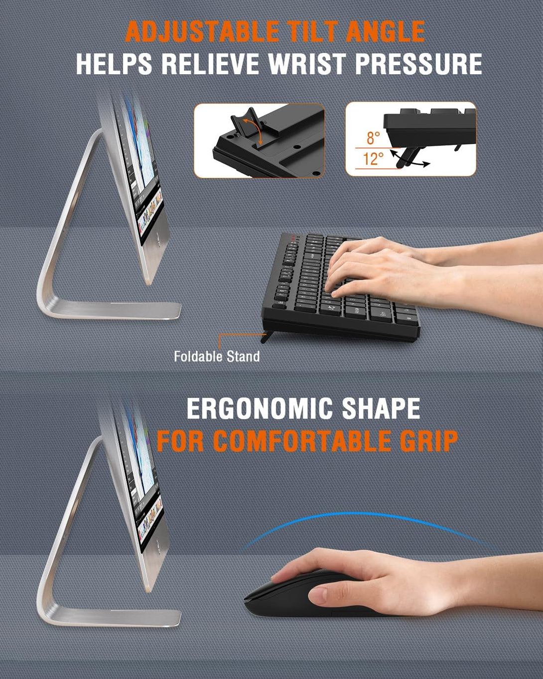 Wireless Keyboard and Mouse Combo, EDJO Silent Full Size Cordless USB Keyboard Mouse, 2.4Ghz Lag-Free, Long Battery Life, for Computer, Laptop, PC, Chromebook, Windows (Black, 1 Pack)