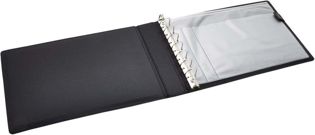 7-Ring Business Check Binder for Checkbooks Organization, Financial Records, Personal and Corporate Use, Black Faux Leather Folder for 600 Checks (14 X 10 Inches)