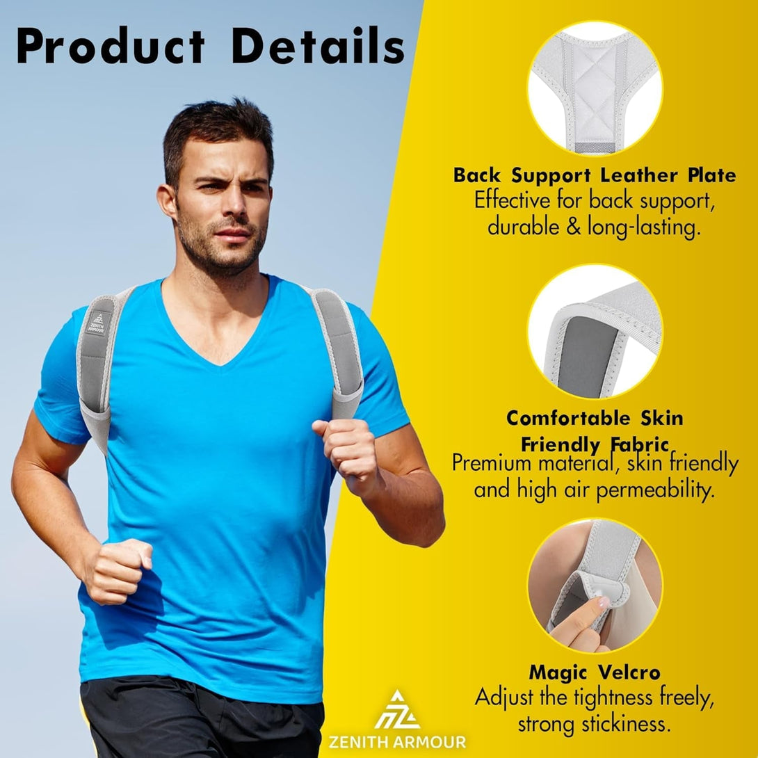 Back Posture Corrector for Men and Women - Adjustable Straightener for Mid, Upper Spine Support - Neck, Shoulder, Clavicle and Back Posture Brace - Breathable, Cushion, Machine Washable