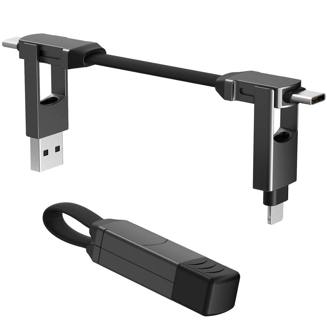 Multi Keychain Charging Cable Travel Portable Charger Cable Magnetic 4 in 1 USB C Cable Compatible with IP 15/15 Pro/ 15 Plus/ 15 Pro Max/Macbook/Galaxy (Lava Black)