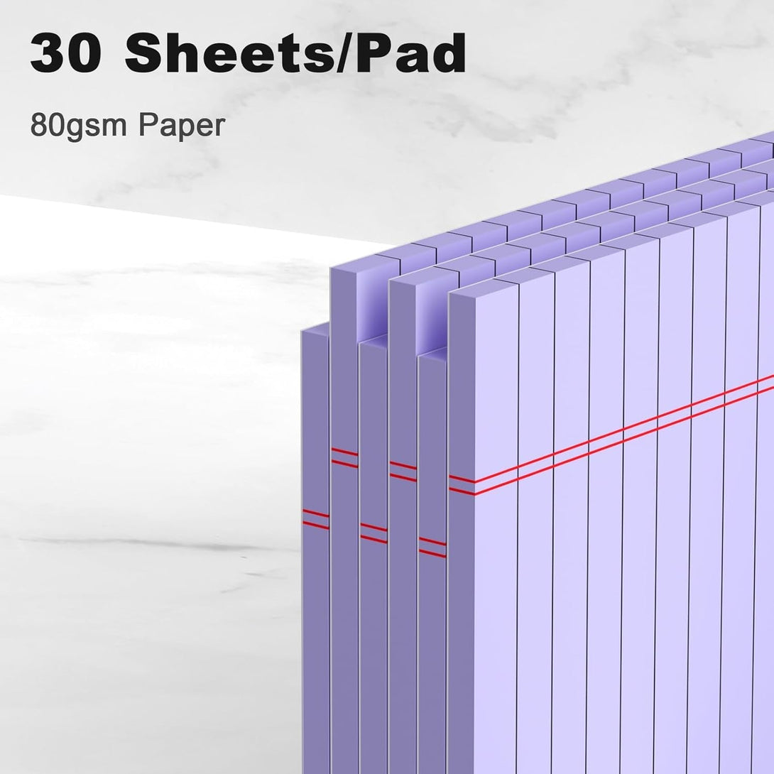6Pcs Small Legal Pad 5X8 College Ruled Purple Legal Pads Paper Notepads 6 Pack Study Back Writing Pads 5 X 8 Legal Pads Perforated Narrow Ruled Pads of Paper Purple