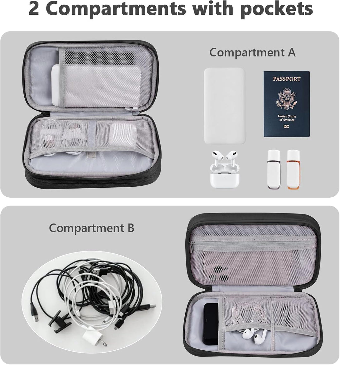 Cable Organizer Bag, Electronic Storage Travel Pouch for Tech Accessories, Cords &Charger, Hard Drive, Power Bank, Iphone (Black-Soft-M)