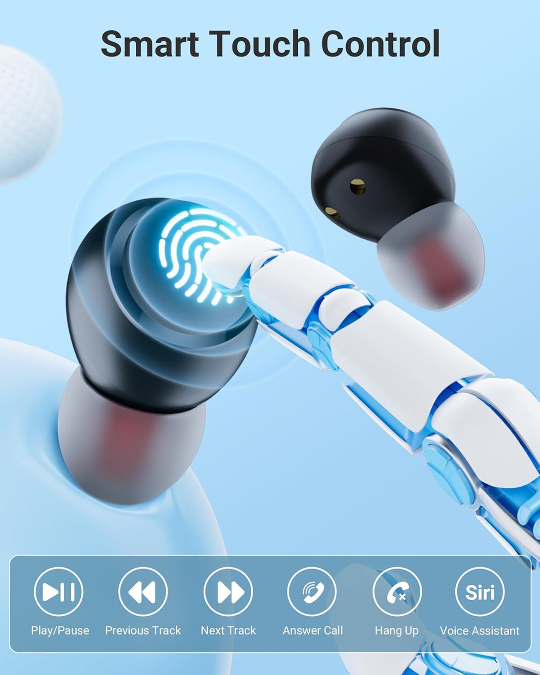 Ear Buds Wireless Earbuds Bluetooth 5.4 Headphones with LED Power Display, IPX8 Waterproof, Mini Earbud, Built-In Mic Calls, Ultra-Light, Stereo Earphones for Sports, Gym, Running, Workout, Black S