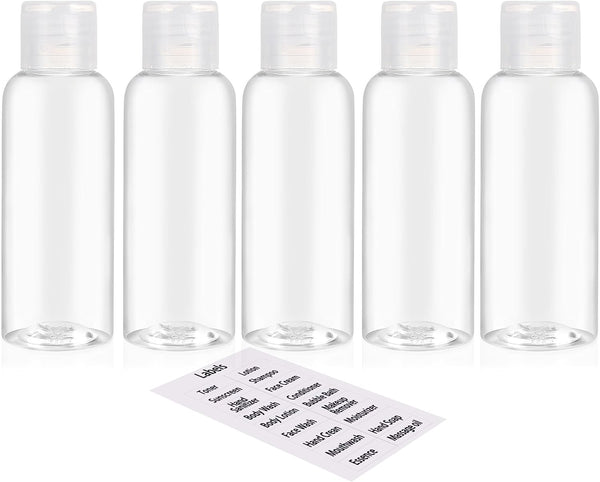 5 Pack 3.4Oz Empty Plastic Travel Bottles for Toiletries TSA Approved Leak Proof Squeezable Travel Size Containers Travel Essentials Accessories, Clear