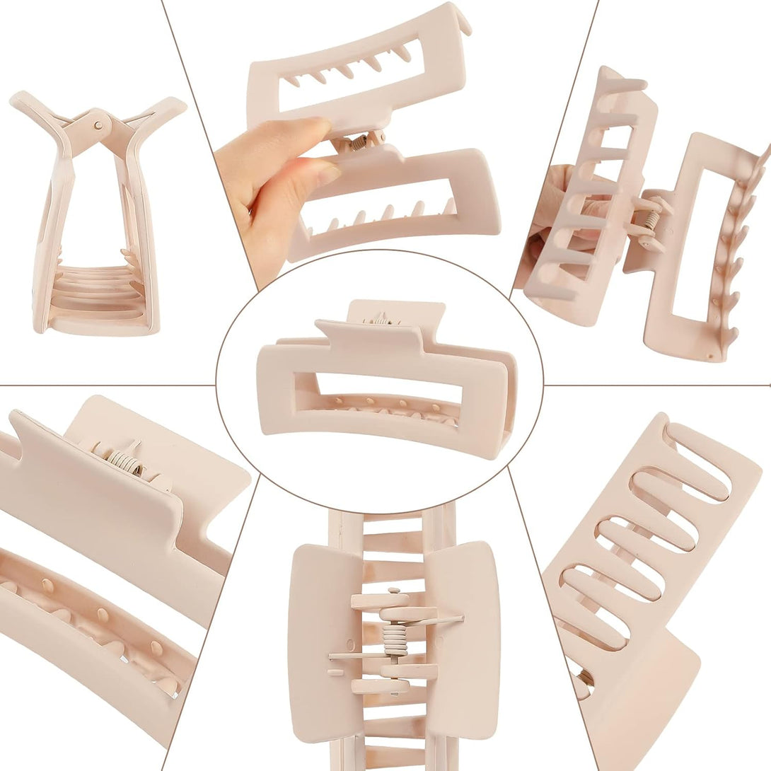 8 Pack 4.1 Inch Rectangle Large Hair Claw for Women and Girls Matte Nonslip Jaw Clips Strong Hold Hair Accessories