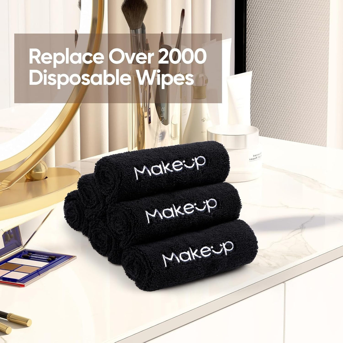 HOMEXCEL Makeup Remover Cloth 6 Pack,Premium Washable Soft 13X13 Inch Facial Cleansing Makeup Towels,Quick Dry Microfiber Face Towels Washcloths for All Skin Types,Black