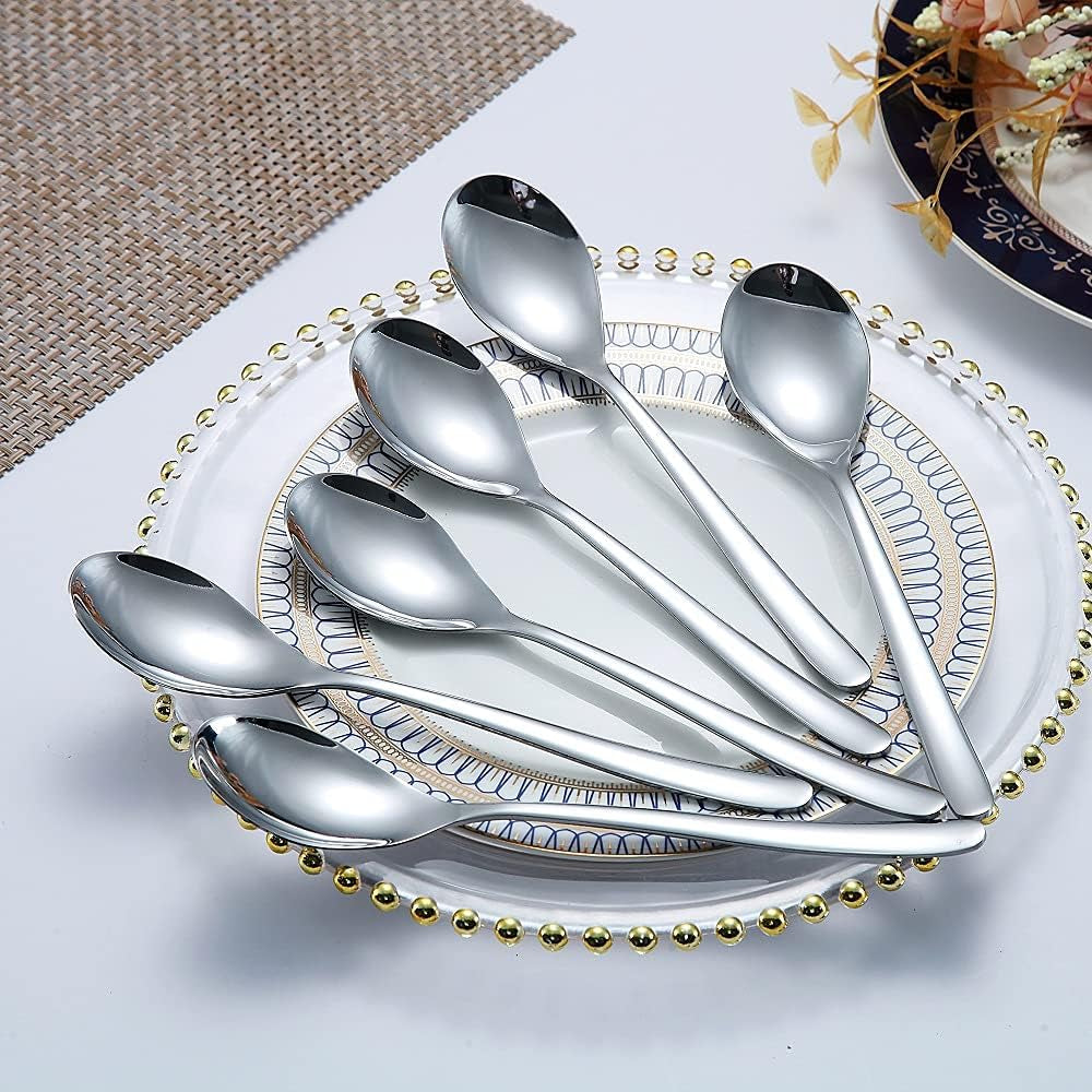 Dinner Spoons 6 Piece, 8.1'' Stainless Steel Tablespoons, Soup Spoons, Dessert Spoons, Spoons Silverware for Home, Kitchen or Restauran,Dishwasher Safe (Silver)