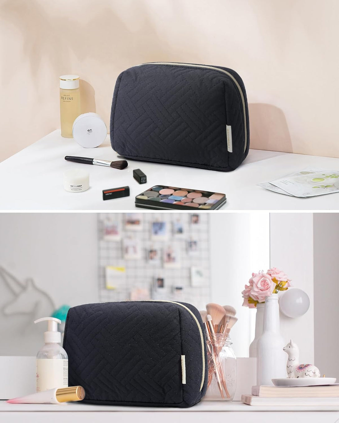 BAGSMART Small Makeup Bag, Travel Cosmetic Bag Make up Pouch Small Travel Zipper Pouch,Water-Resistant Toiletry Bag,Makeup Organizer Bag for Women,Black