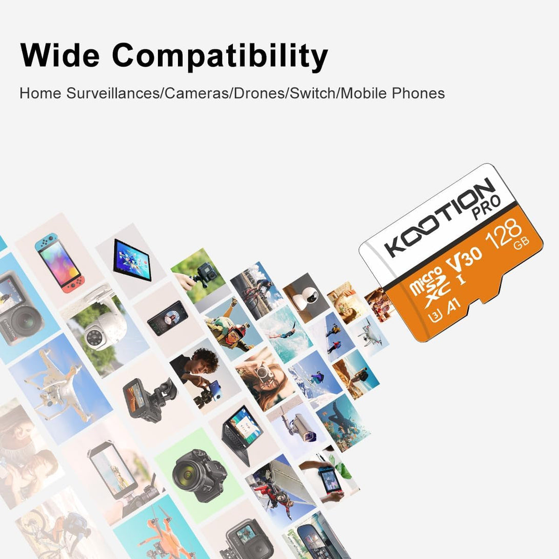 KOOTION 128GB Micro SDXC UHS-I U3 V30 A1 Memory Card - High Speed TF Card for Phone, Camera