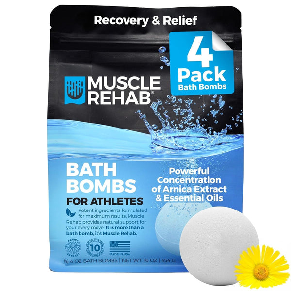 Epsom Salt Magnesium Bath Bombs – Muscle-Recovery Bath Soak for Aches & Tension with Arnica, Clary Sage, & Eucalyptus – Fast-Absorbing Muscle Soak for Exercise, Gifting, & Muscle Rehab, 4 Bombs