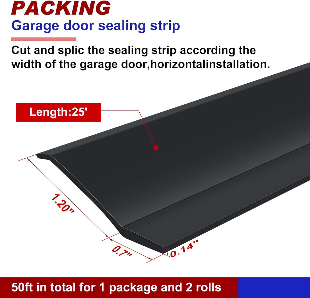 Weatherproofing Garage Door Seals Top and Sides Seal Strip PVC Garage Door Weather Stripping with Screws(Black, 50 Ft)