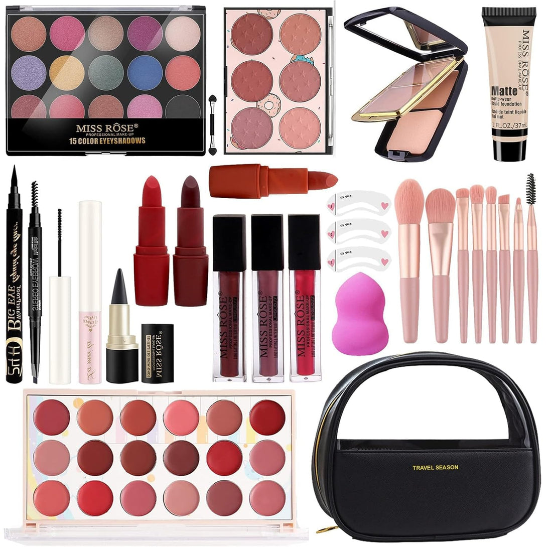 MISS ROSE M All in One Full Makeup Kit,Multipurpose Women'S Makeup Sets,Beginners and Professionals Alike,Easy to Carry (Black)