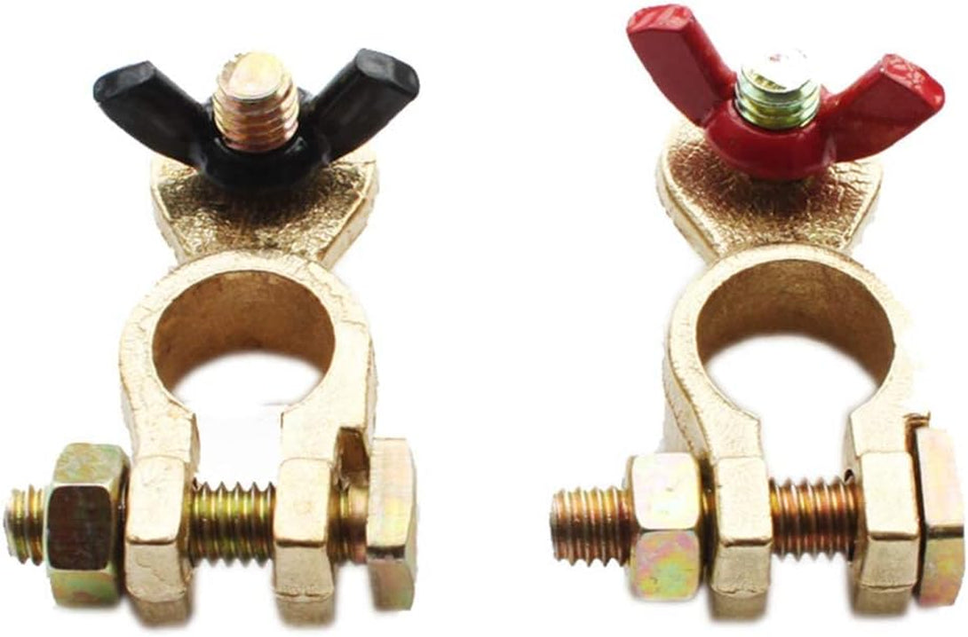 X-Haibei Battery Terminal Connectors Pair of Wing Nut Marine Brass Battery Terminal Clamps Pos Neg Stud Size M8 Black Red Ends for Boat RV Car