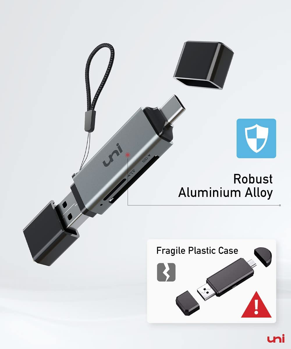 Uni SD Card Reader, High-Speed USB C to Micro SD Card Adapter USB 3.0 Dual Slots, Memory Card Reader for Sd/Micro SD/SDHC/SDXC/MMC, Compatible with Macbook Pro/Air, Chromebook, Android Galaxy