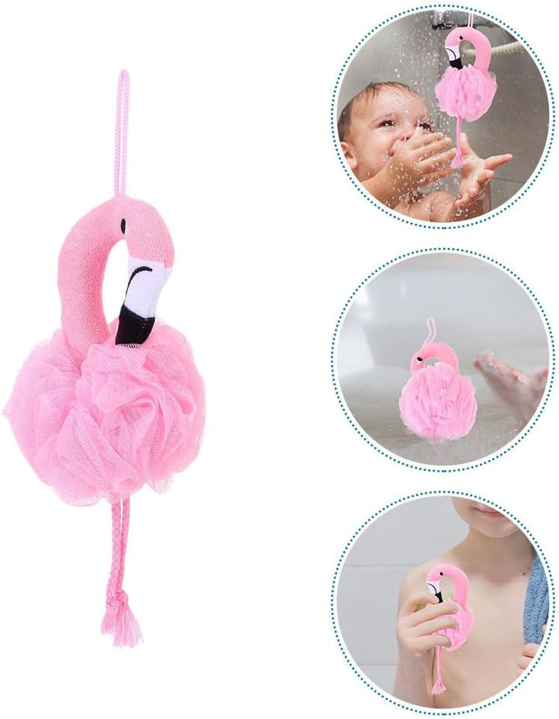 Mesh Bath Ball Sponges, 2Pcs Flamingo Bath Loofah Sponge Body Shower Scrubber Exfoliating Mesh Pouf Shower Ball Bath Sponges Loofah Towels for Women and Men Bathing Accessories