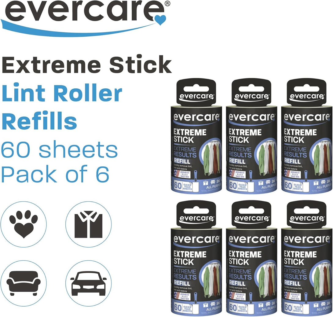 Evercare Extreme Stick, Standard Lint Roller Refill, 6 X 60 Sheet Roll (360 Total Sheets)