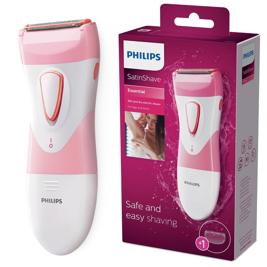 Philips Beauty Satinshave Essential Women'S Wet & Dry Electric Shaver for Legs, Cordless, Pink and White, HP6306/50