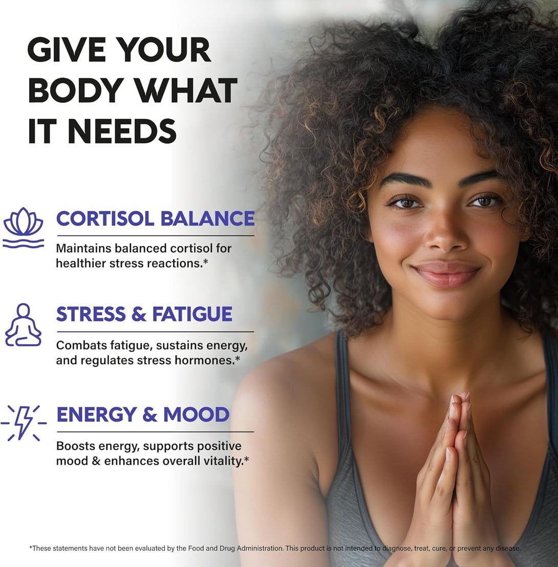 Cortisol Supplement for Women - Holy Basil | Ashwagandha | Rhodiola | L-Theanine - Plant-Based Hormone Balance - Mood, Focus & Sleep Support - Made in USA - Vegan, Non-Gmo - 60 Capsules for 2 Months