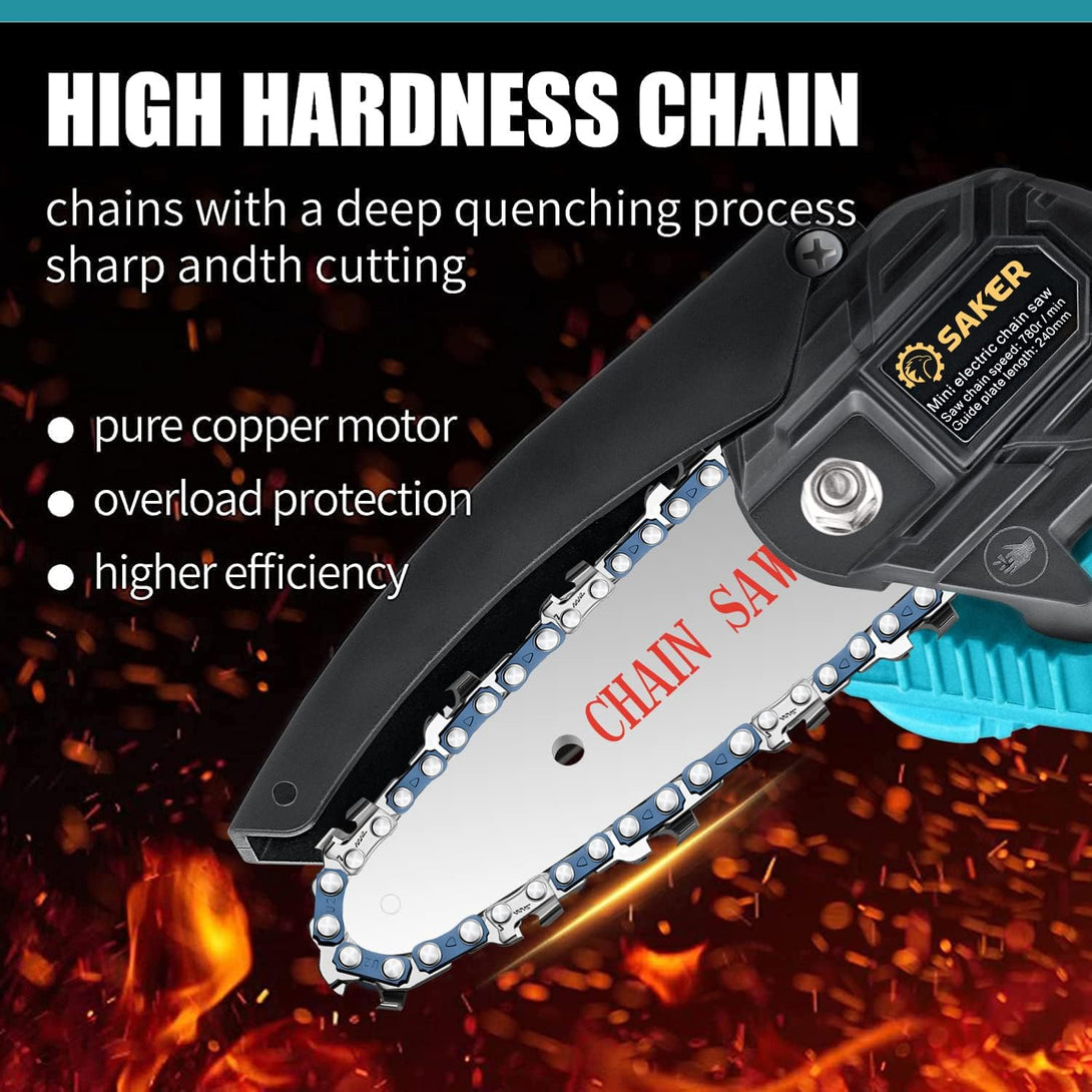 Saker Mini Chainsaw,4 Inch Portable Electric Chainsaw Cordless,Handheld Chain Saw Pruning Shears Chainsaw for Tree Branches, Courtyard, Household and Garden (Only 2*Chains)