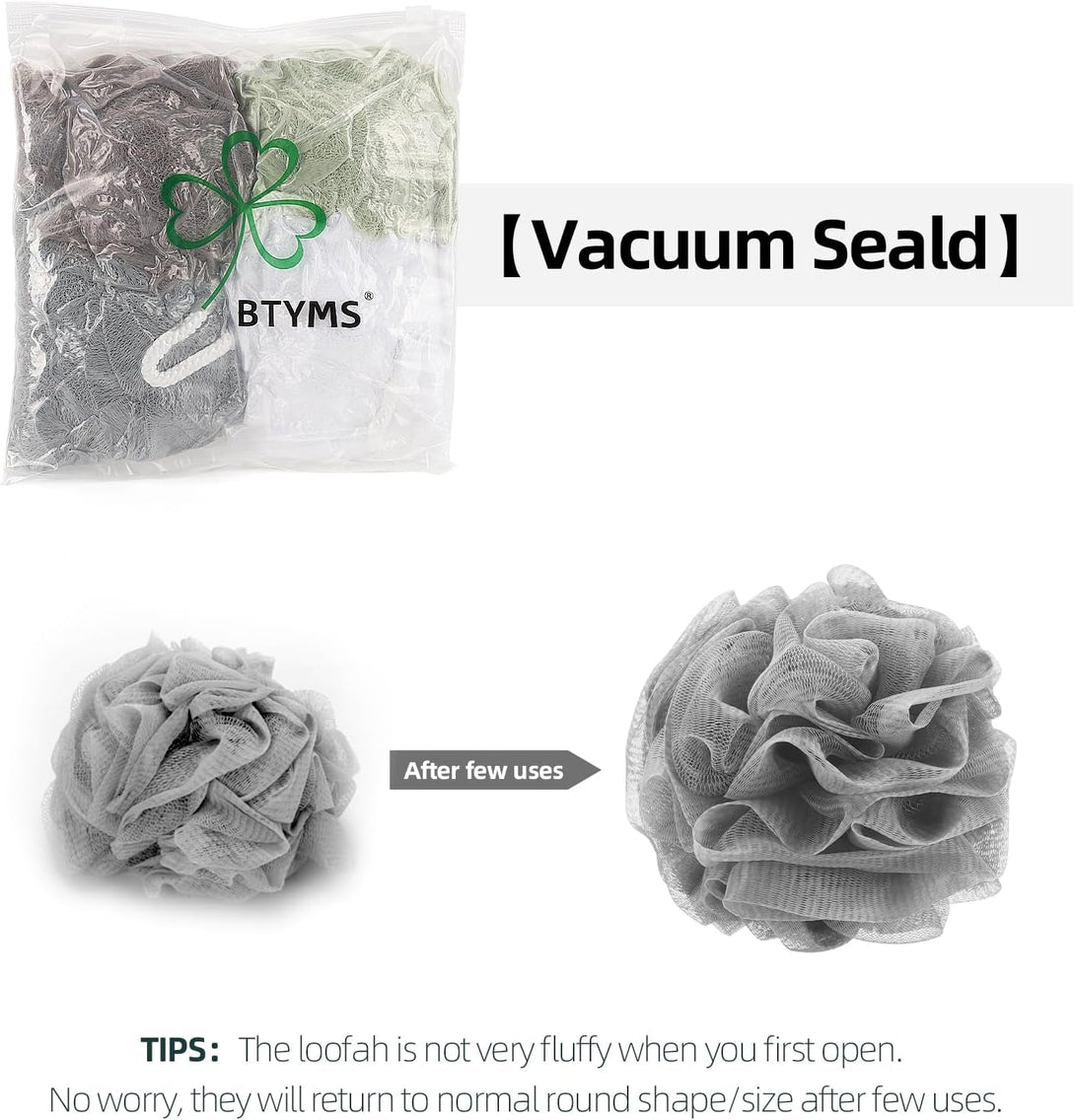 BTYMS 4 Pieces Shower Loofahs Bath Sponges 60G Bath Scrunchies Mesh Pouf Exfoliating Loofa for Body Washing